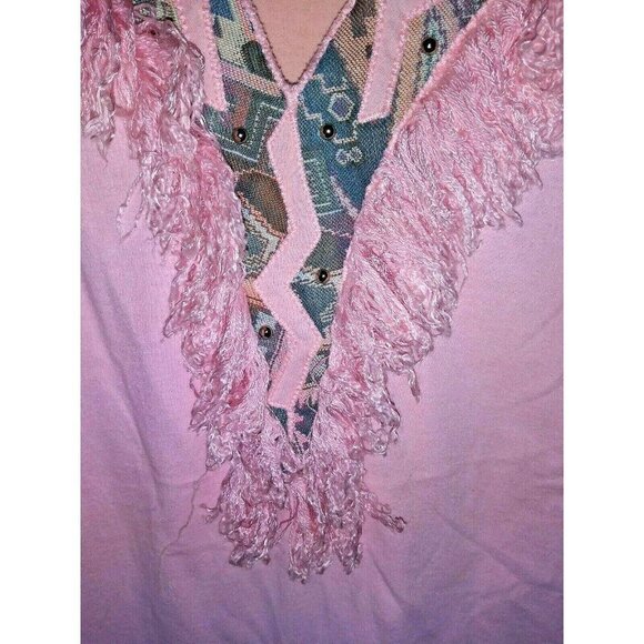 Womens Fringed top western style Made in USA Pink solid & aztec embellished - Picture 3 of 8